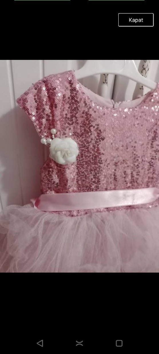 Pembe Kız Çocuk Payetli Tül Elbise - Görsel 2