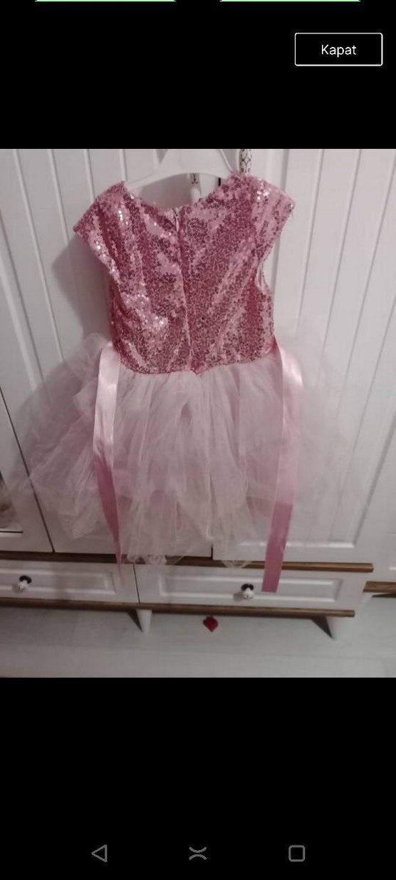 Pembe Kız Çocuk Payetli Tül Elbise - Görsel 4