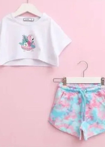 Bebek Kız Pastel Batik Desen Şort Takımı