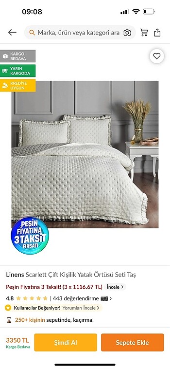 Linens çift kişilik yatak örtüsü