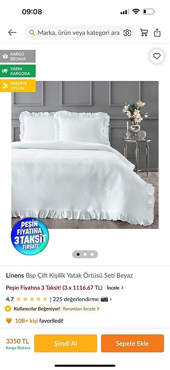 Linens çift kişilik yatak örtüsü