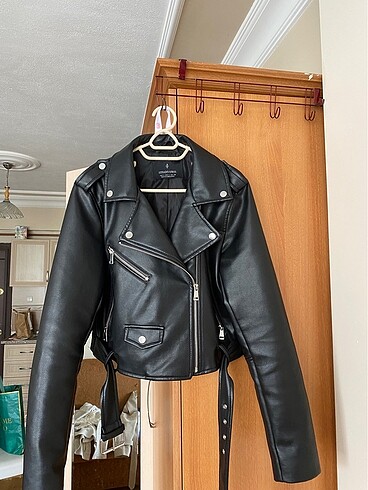 l Beden Stradivarius Suni Deri Biker Ceket