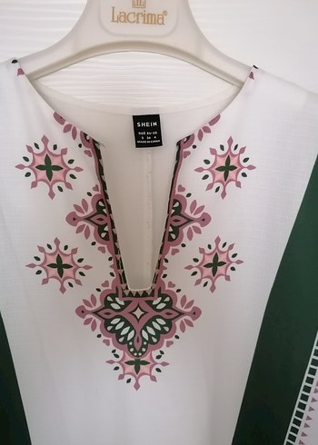 Sheinside Nakışlı Beyaz Uzun Bohem Elbise