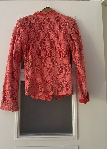 Dantel Detaylı mercan rengi Kadın Ceket - Görsel 2