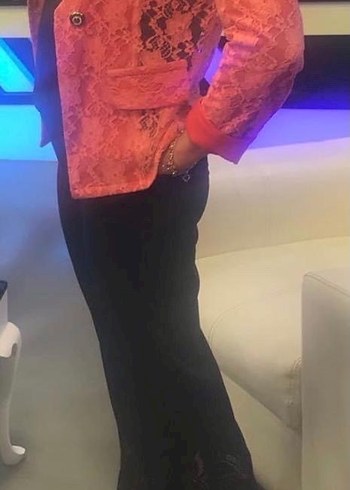 Dantel Detaylı mercan rengi Kadın Ceket - Görsel 3