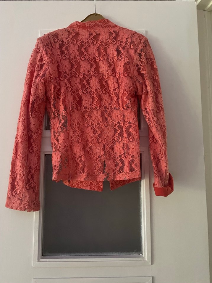 Dantel Detaylı mercan rengi Kadın Ceket - Görsel 2