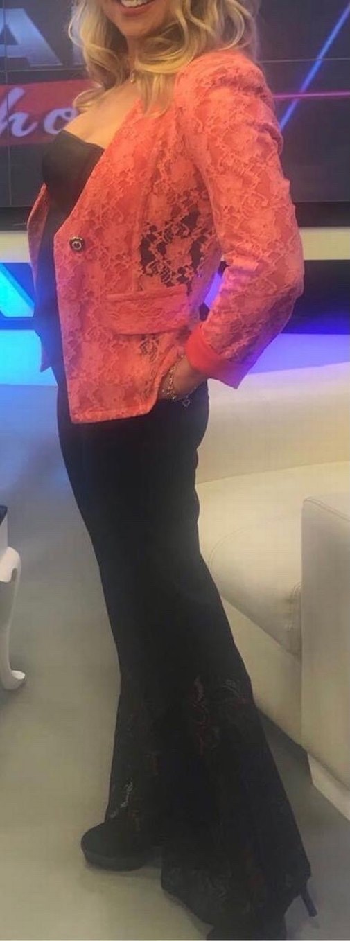 Dantel Detaylı mercan rengi Kadın Ceket - Görsel 3