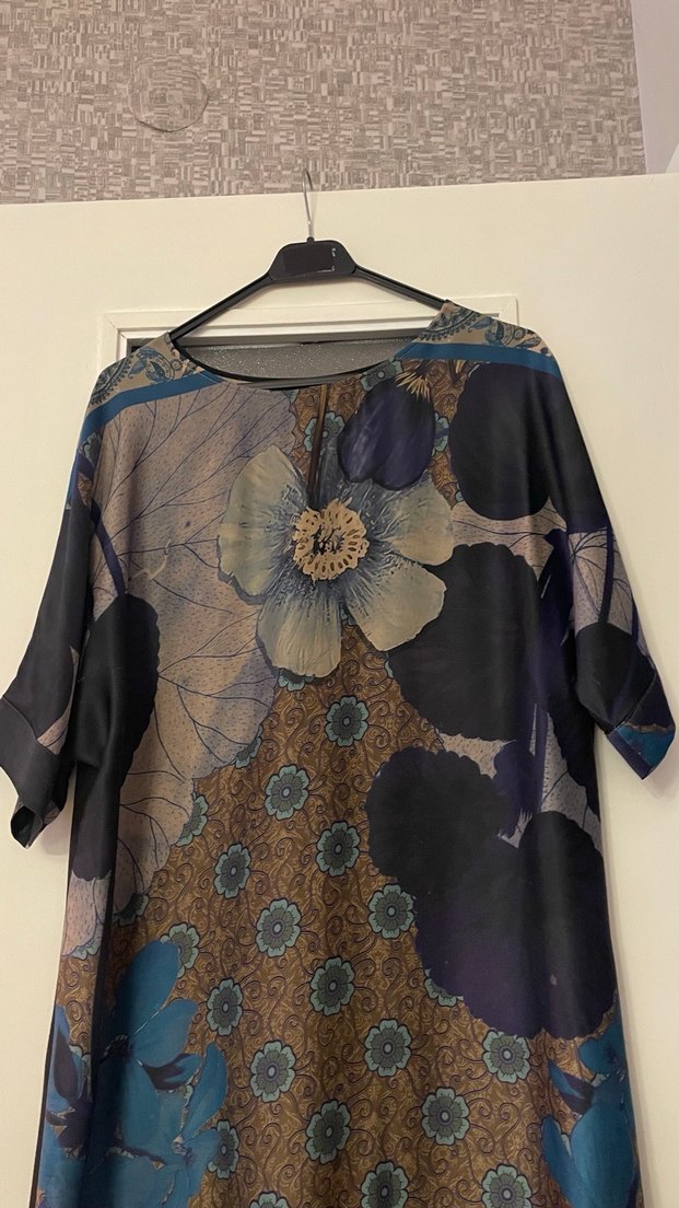 Mavi Desenli Bohem Uzun Elbise - Görsel 3