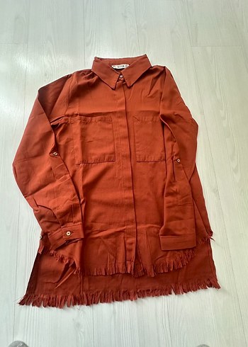 Düğmeli Kahverengi Keten Gömlek - Görsel 2