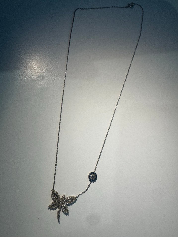 Payetli Kelebek Mini 925 Gümüş Kolye - - Görsel 2