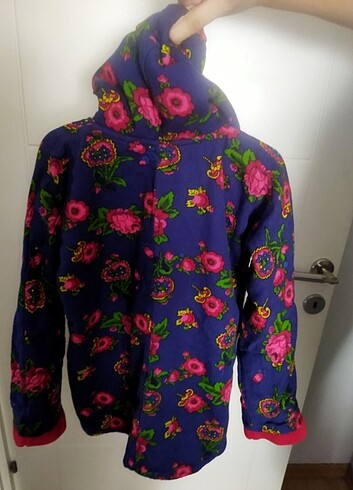 içi kırmızı polarlı çift taraflı çocuk pazen kaban - Görsel 5