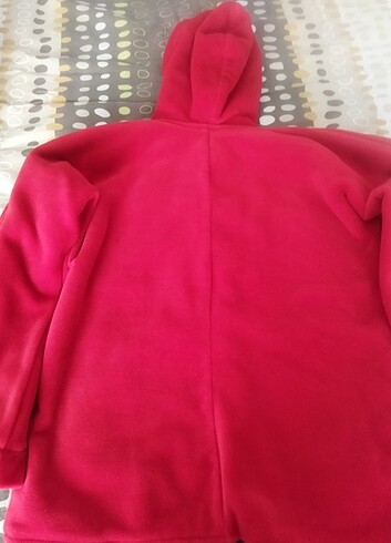 içi kırmızı polarlı çift taraflı çocuk pazen kaban - Görsel 8