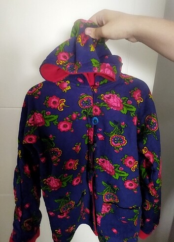 içi kırmızı polarlı çift taraflı çocuk pazen kaban - Görsel 9