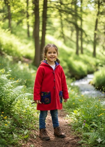 içi kırmızı polarlı çift taraflı çocuk pazen kaban - Görsel 2