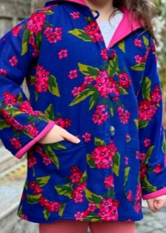 içi kırmızı polarlı çift taraflı çocuk pazen kaban - Görsel 4