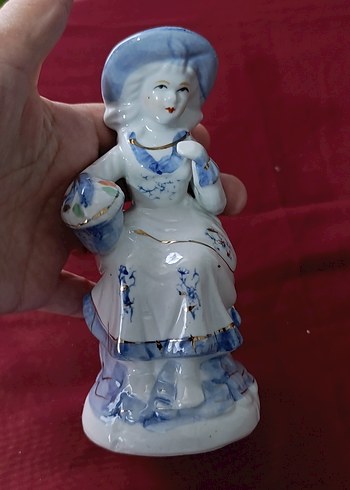 vintege Hollanda Mavi şapkalı beyaz porselen figür - Görsel 3