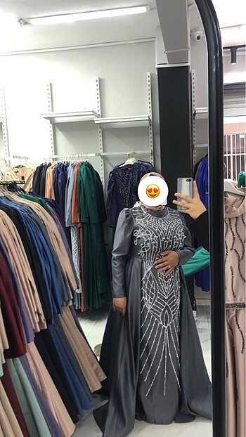 KOYU GRİ TAŞLI ABİYE
