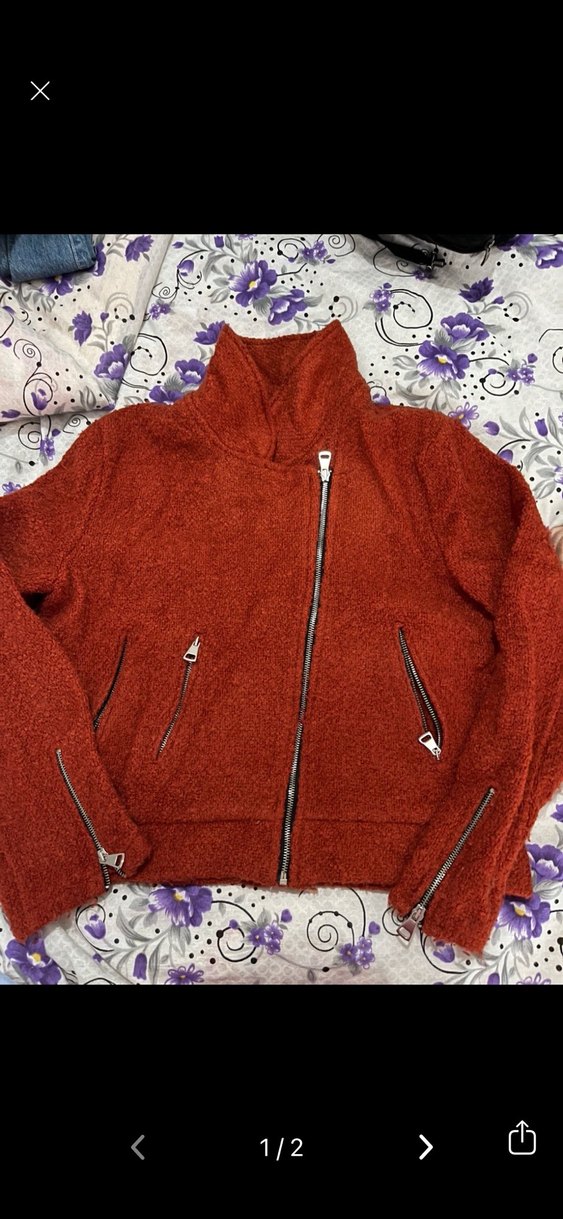 Koyu Kırmızı Fermuarlı Kısa Kadın Ceketi - Görsel 2