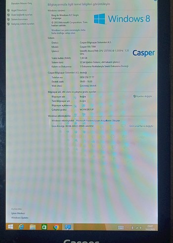  Beden CASPER VİA T8W PC TABLET