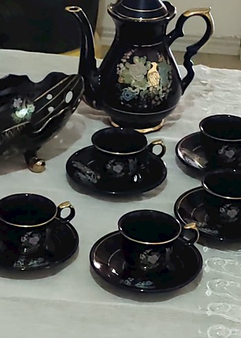 lacivert vintage Çiçek Desenli Porselen Çay Seti