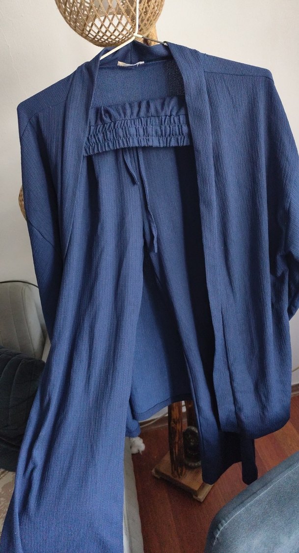 Lacivert Düz Normcore kimonolu takım - Görsel 2