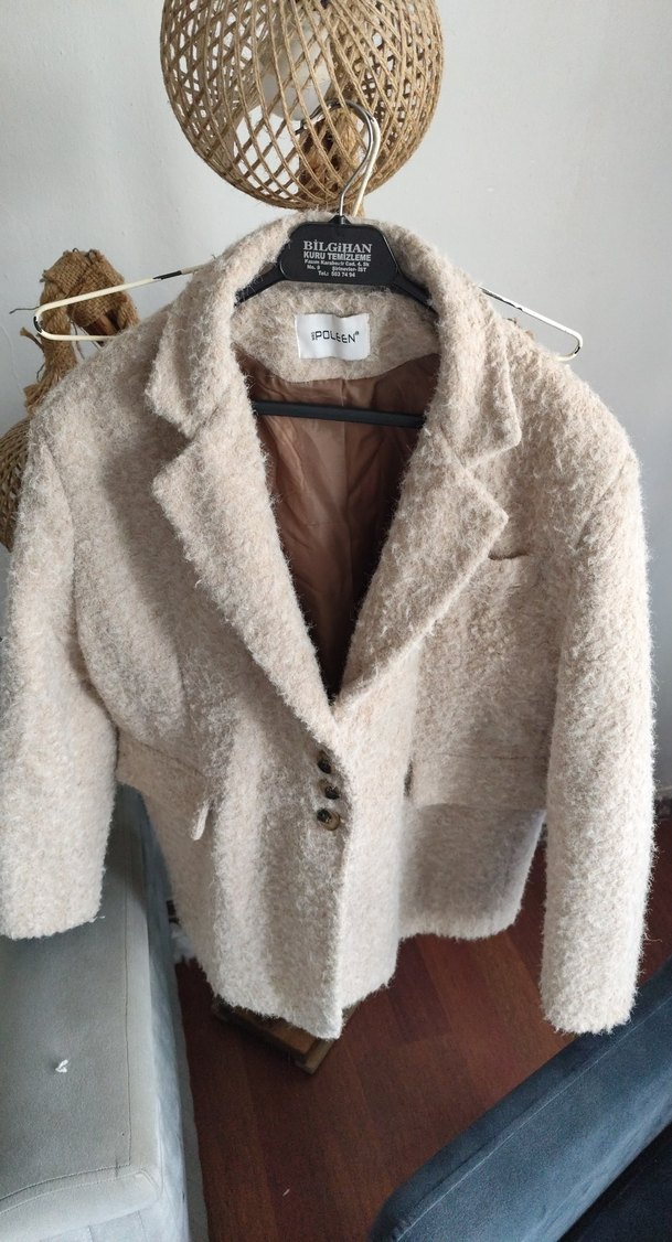 Kürklü Bej Mini Kadın Kaban - Görsel 3