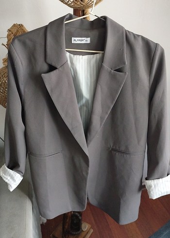 Düğmeli Gri Kadın Blazer Ceket - Görsel 2