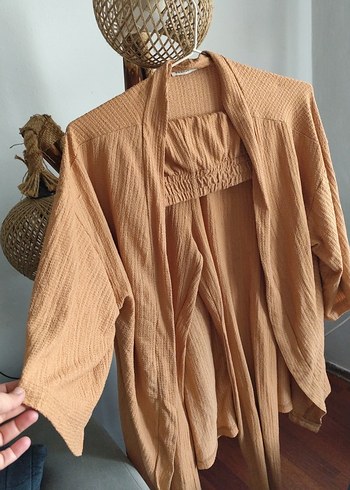 Bej Bohem Tarzı kimono takim - Görsel 2