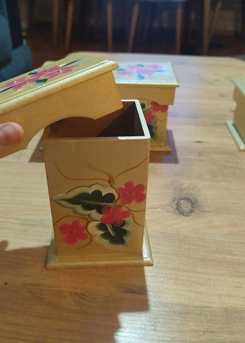 Altın Renkli ahsap Çiçek Desenli Makyaj Organizeri el boyaması - Görsel 2