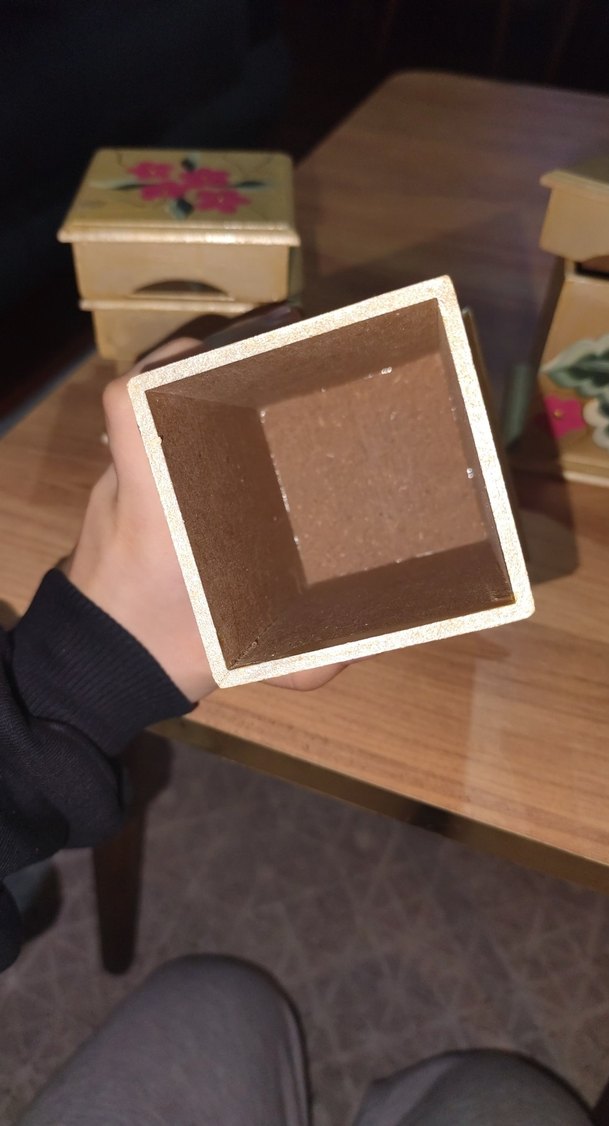 Altın Renkli ahsap Çiçek Desenli Makyaj Organizeri el boyaması - Görsel 3