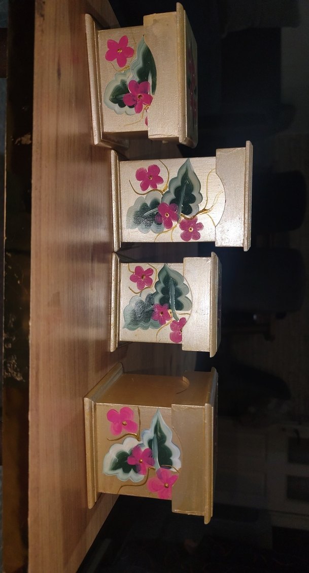 Altın Renkli ahsap Çiçek Desenli Makyaj Organizeri el boyaması - Görsel 4