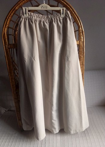 Düğmeli Bej Uzun Keten Etek - Görsel 4