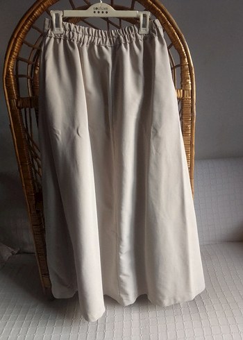 Düğmeli Bej Uzun Keten Etek - Görsel 5