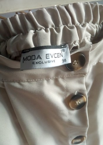 Düğmeli Bej Uzun Keten Etek - Görsel 3