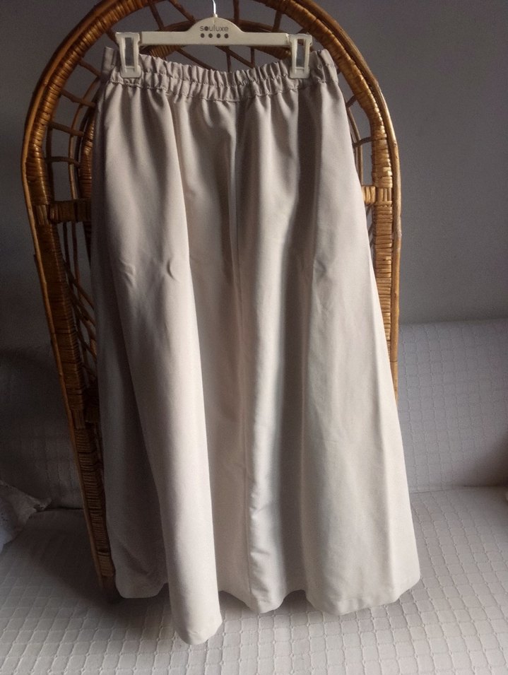 Düğmeli Bej Uzun Keten Etek - Görsel 4