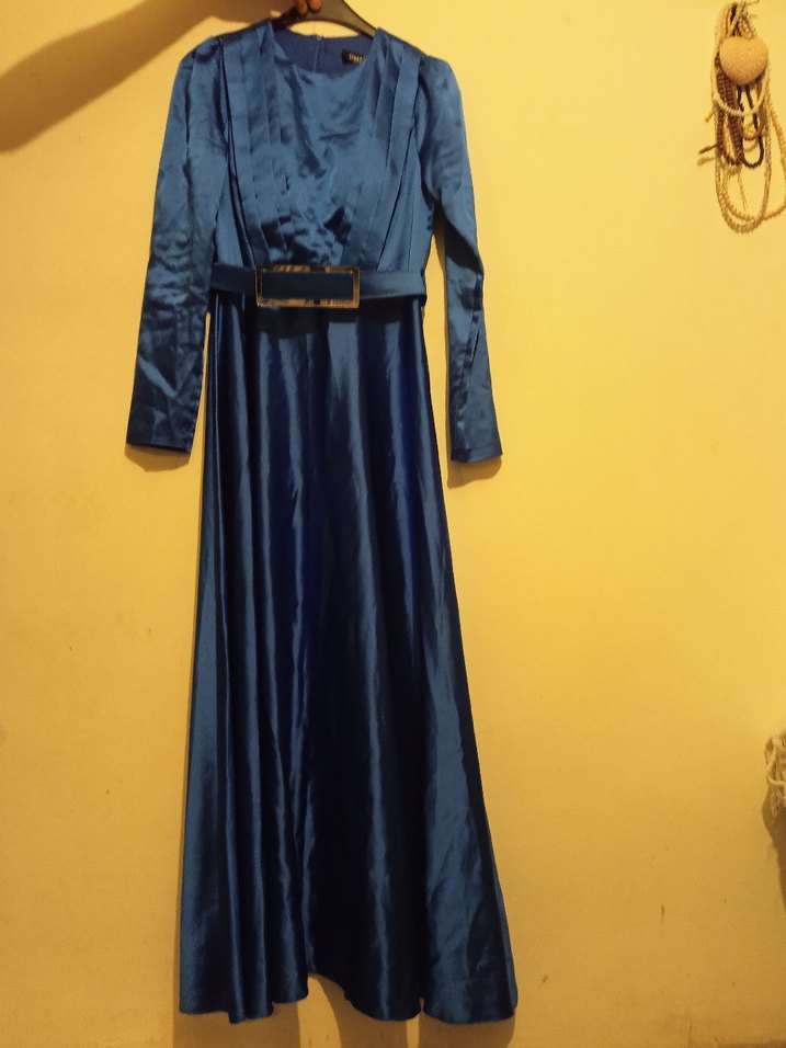 Mavi Drapeli Uzun Abiye Elbise - Görsel 2