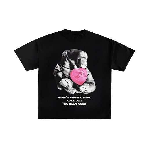 Siyah Oversize Call Us Tee