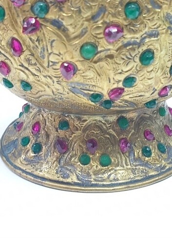 Altın kaplamalı Osmanlı otantik antika vazo üzerine İslami bronz