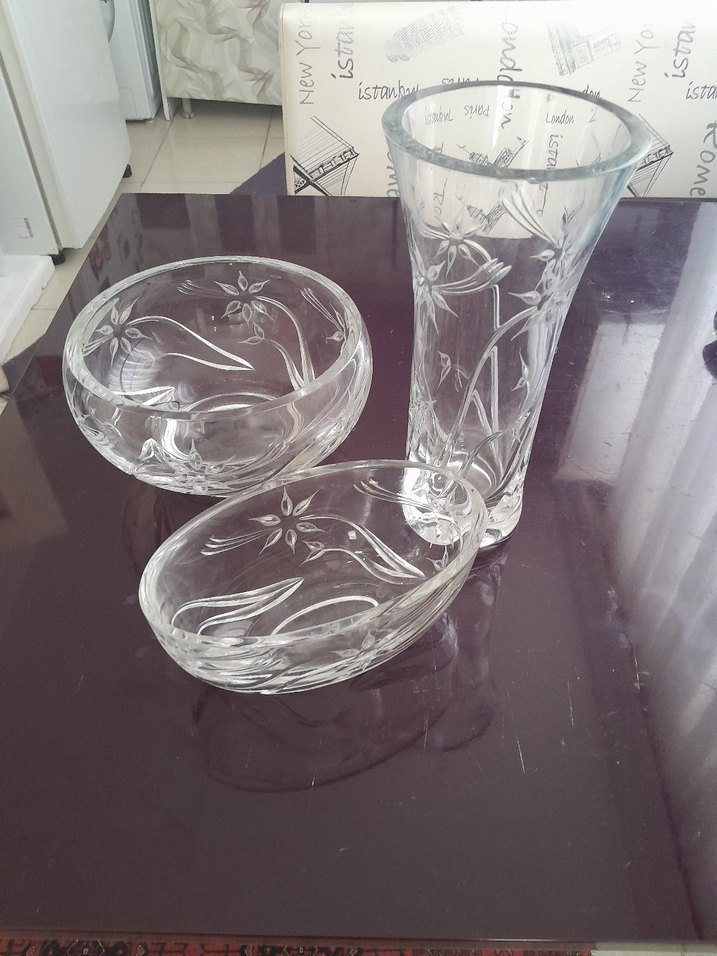 PASABAHCEÇiçek Desenli Şeffaf Cam Vazo Seti - Görsel 3