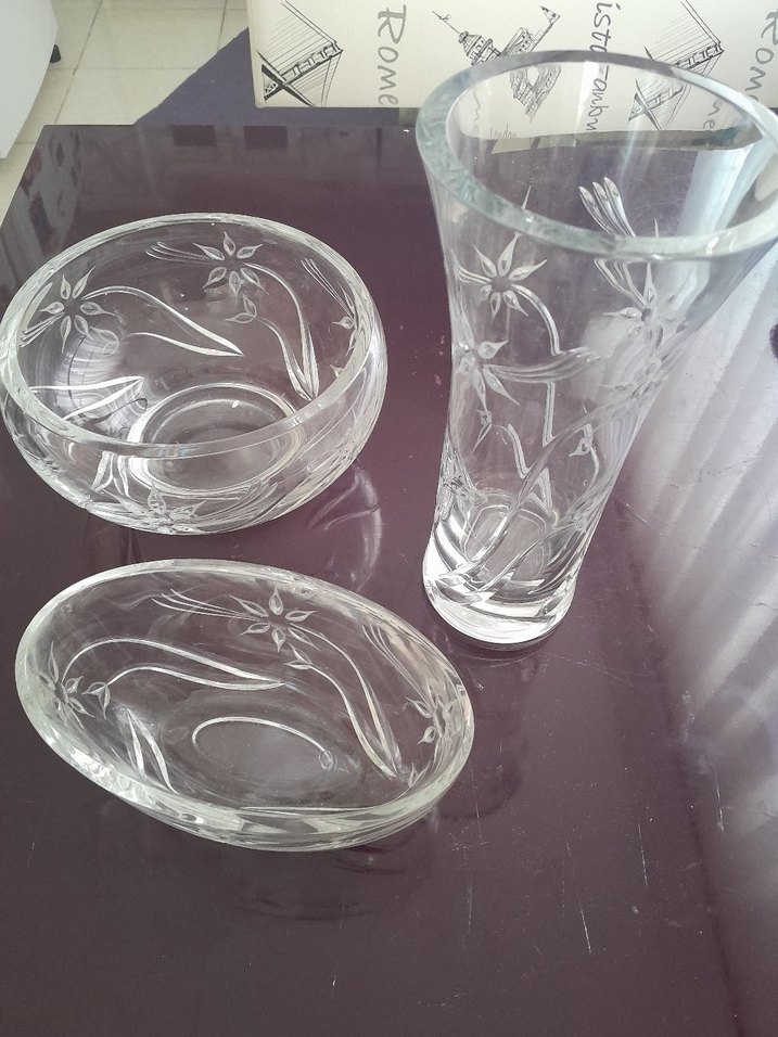 PASABAHCEÇiçek Desenli Şeffaf Cam Vazo Seti - Görsel 2