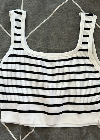 Çizgili Triko Kadın Crop Top