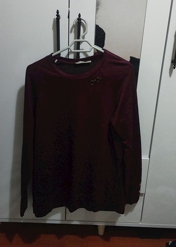 Bordo Kadın Süet Uzun Kollu Bluz