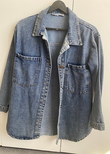 Düğmeli Gri Mavi Denim Ceket