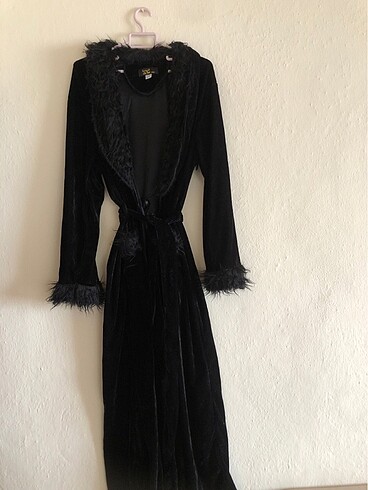 Kürk detaylı siyah kimono
