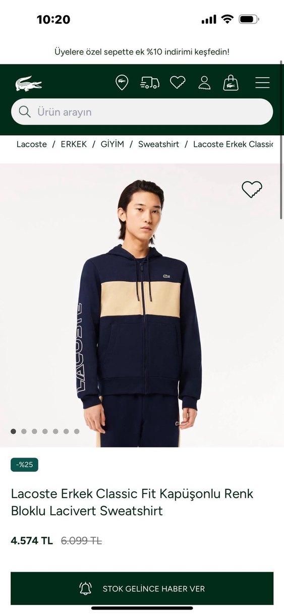 LACOSTE } Kapüşonlu tam fermuarlı Erkek Sweatshirt - Görsel 2