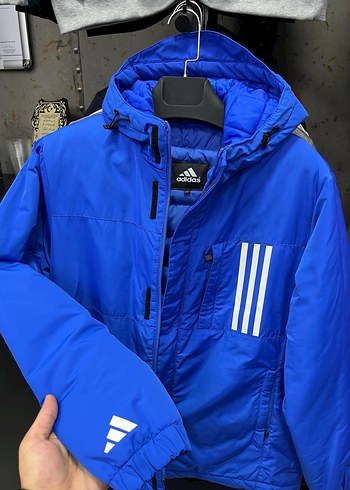 Adidas Kapüşonlu Mavi Spor Mont - Görsel 2