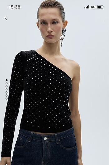 Strass taşlı asimetrik kadife bluz xs