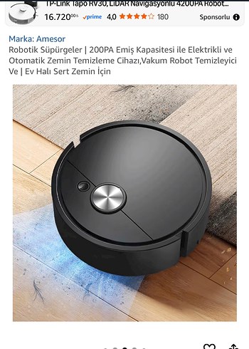 Amesor Siyah Robotik Süpürge 200PA - Görsel 2