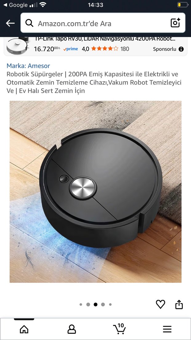 Amesor Siyah Robotik Süpürge 200PA - Görsel 2