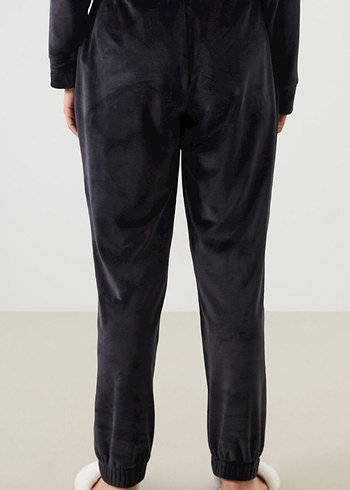 Kadın Siyah kadife Rahat Eşofman - Görsel 2